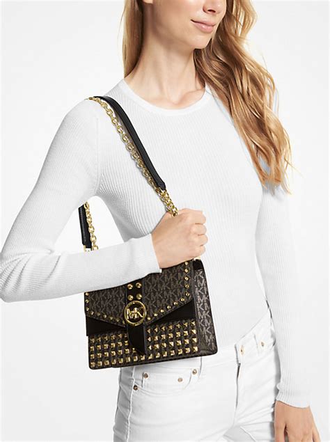 Greenwich Small Studded Metallic Logo Crossbody Bag 